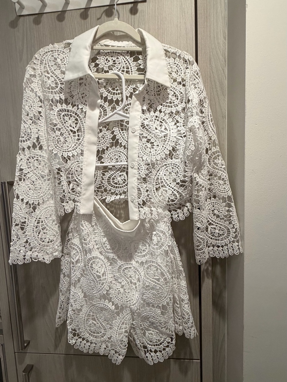 Brand New Crochet Lace Shirt and Shorts Set